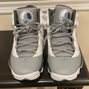 Air Jordan 6 ring Gray and White Sneakers with Blue Accents size.. 10.5